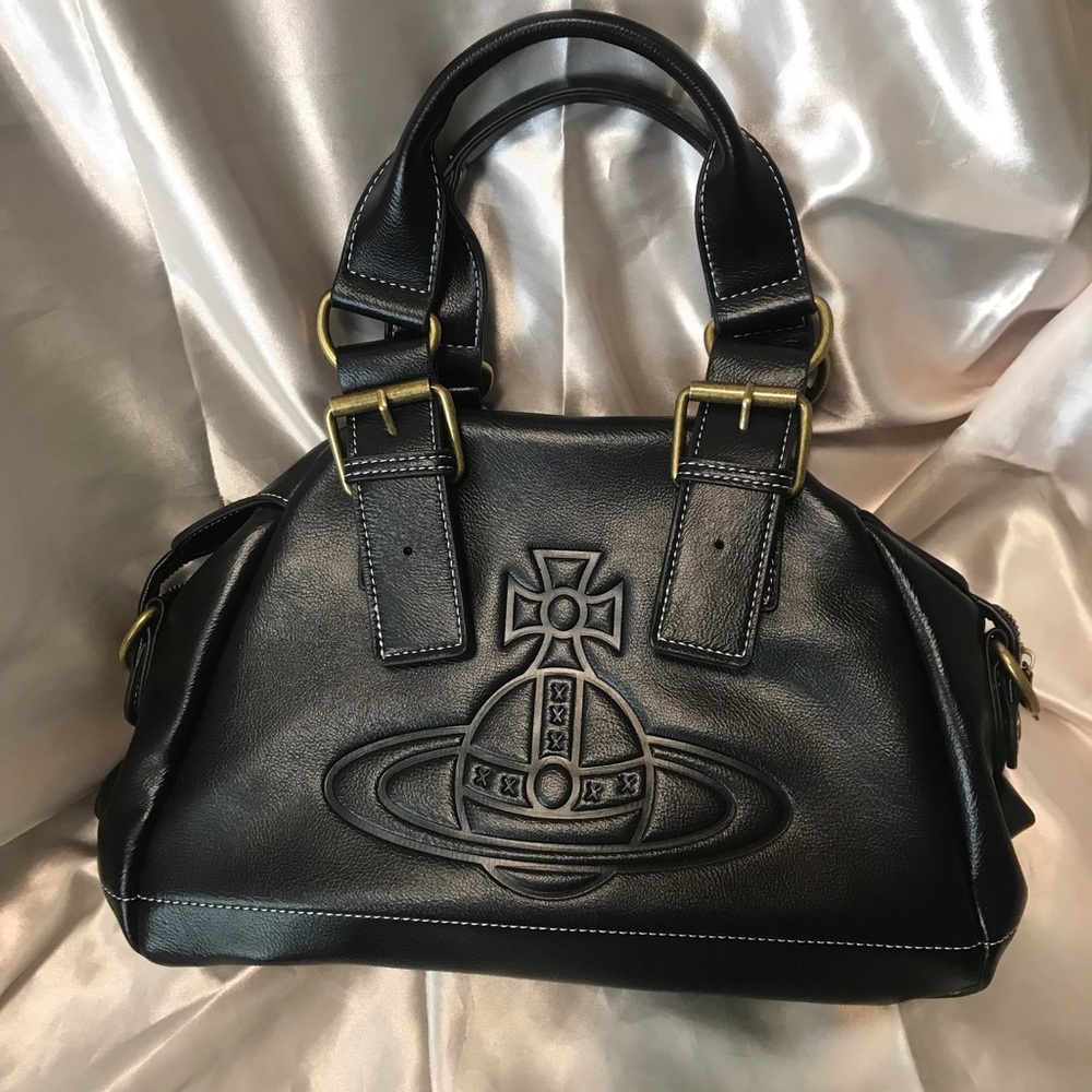 Vivienne Westwood Black Vegan Leather Handbag shoulder bag - Picture 3 of 13